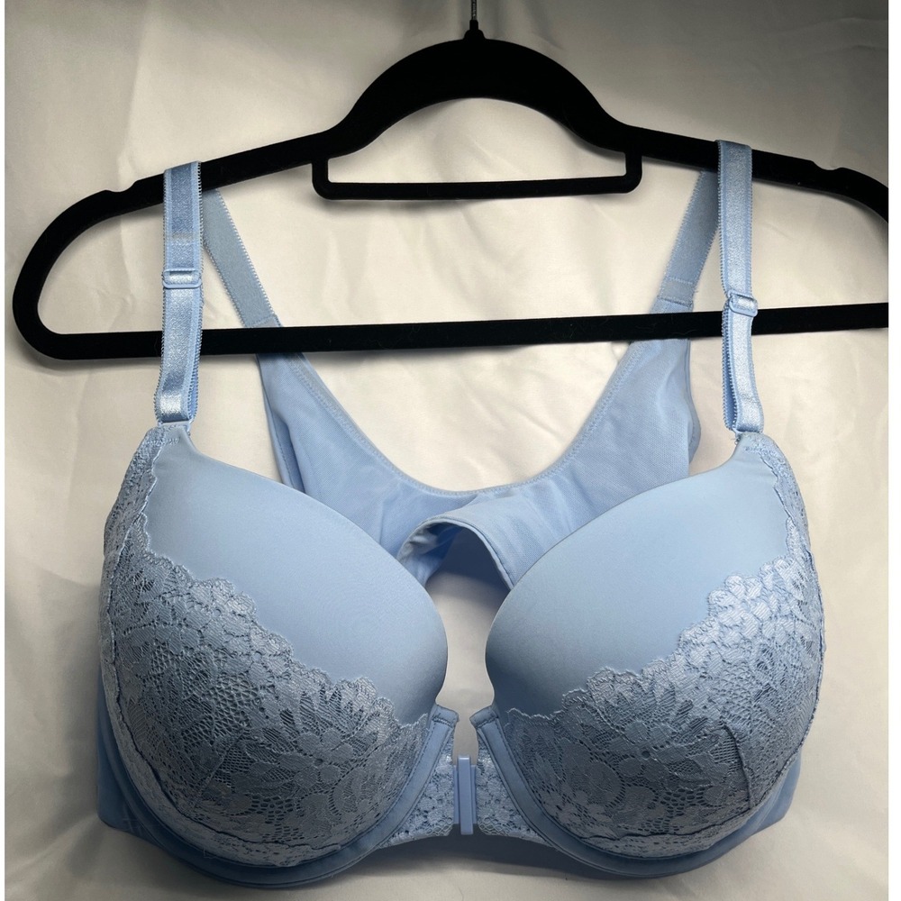 Torrid 360 Back Smoothing Push Up Bra Light Blue Lace Front Clasp 40D 43250692